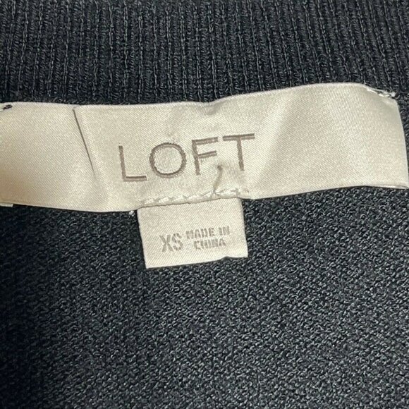 Ann Taylor Loft Black Long Sleeve Dress With Striped Cuffs & Ties - Picture 6 of 8